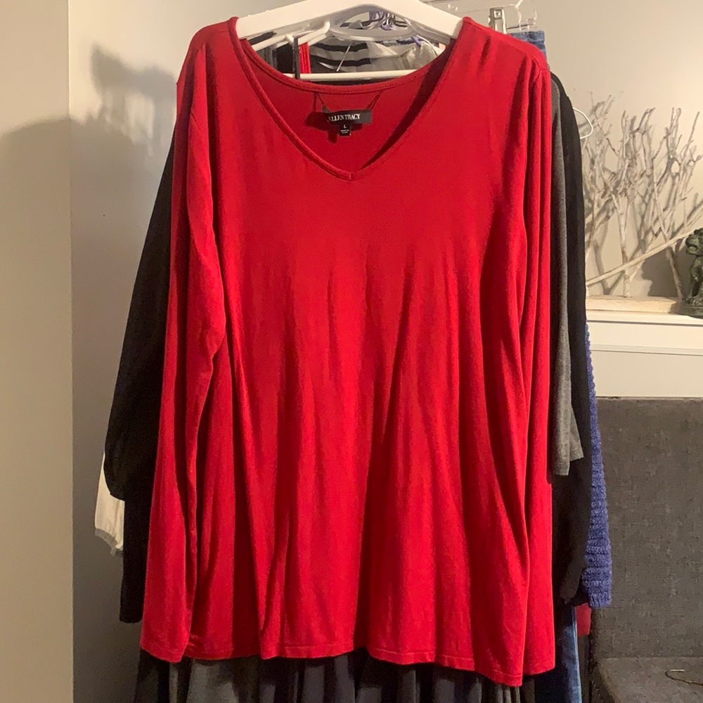 Ellen Tracy Red jersey knit long sleeve Red L